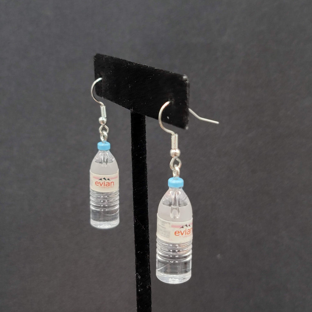Pierced Earrings Miniature Evian Water Bottle Dangle 1.25"