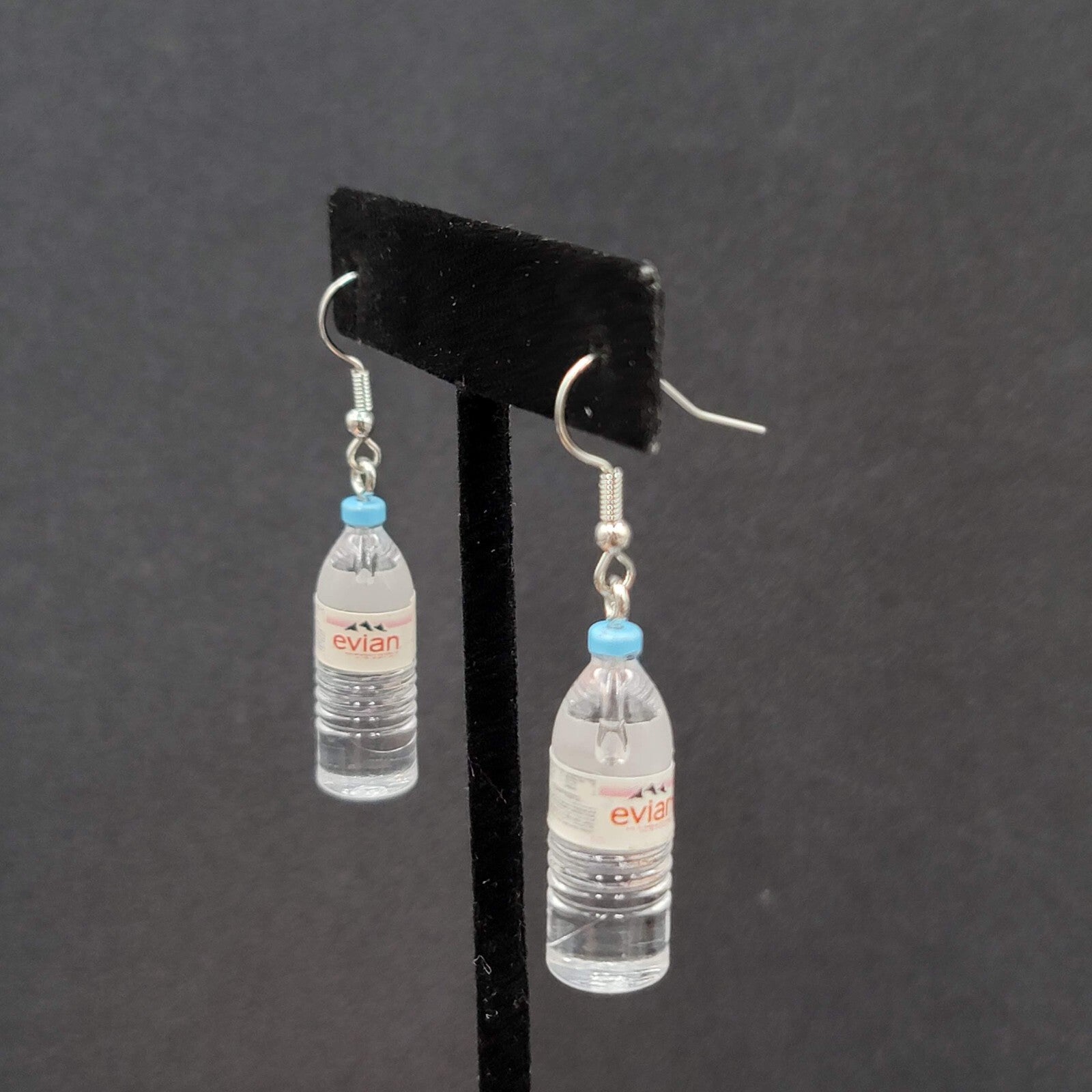Pierced Earrings Miniature Evian Water Bottle Dangle 1.25"