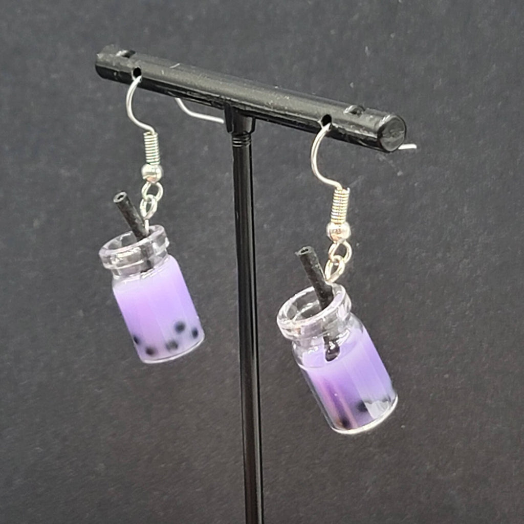 Purple Boba Tea Pierced Earrings New Dangle Smoothie Tea 1"