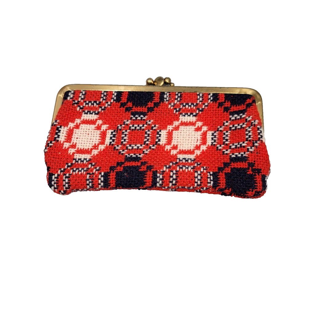 Vintage Red Knit Change Purse With Double Kiss Clasp 6" x 3"