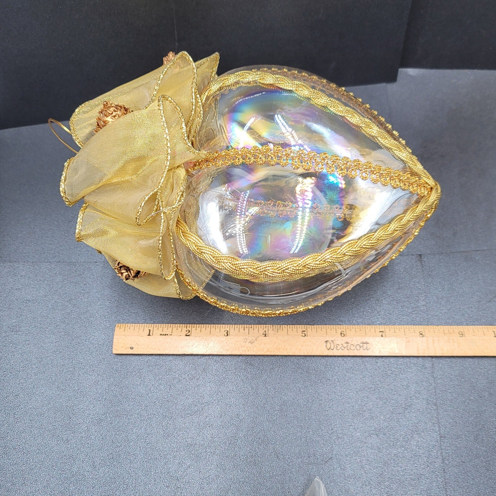 Hand Blown Iridescent Glass Heart Christmas Ornament Sun Catcher 7.5"