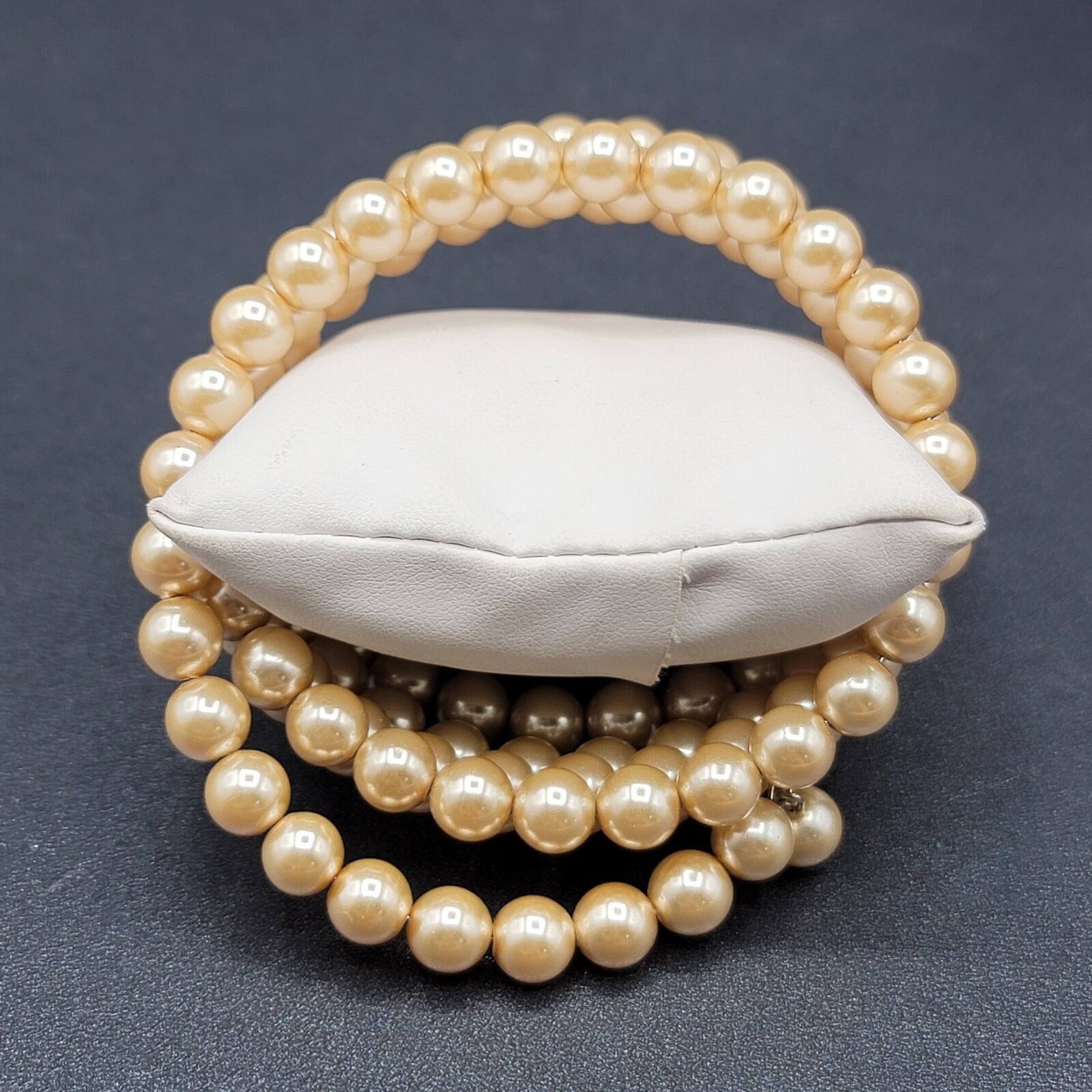 Vintage Memory Wire Bracelet Faux Glass Pearls Cream Colored Lovely