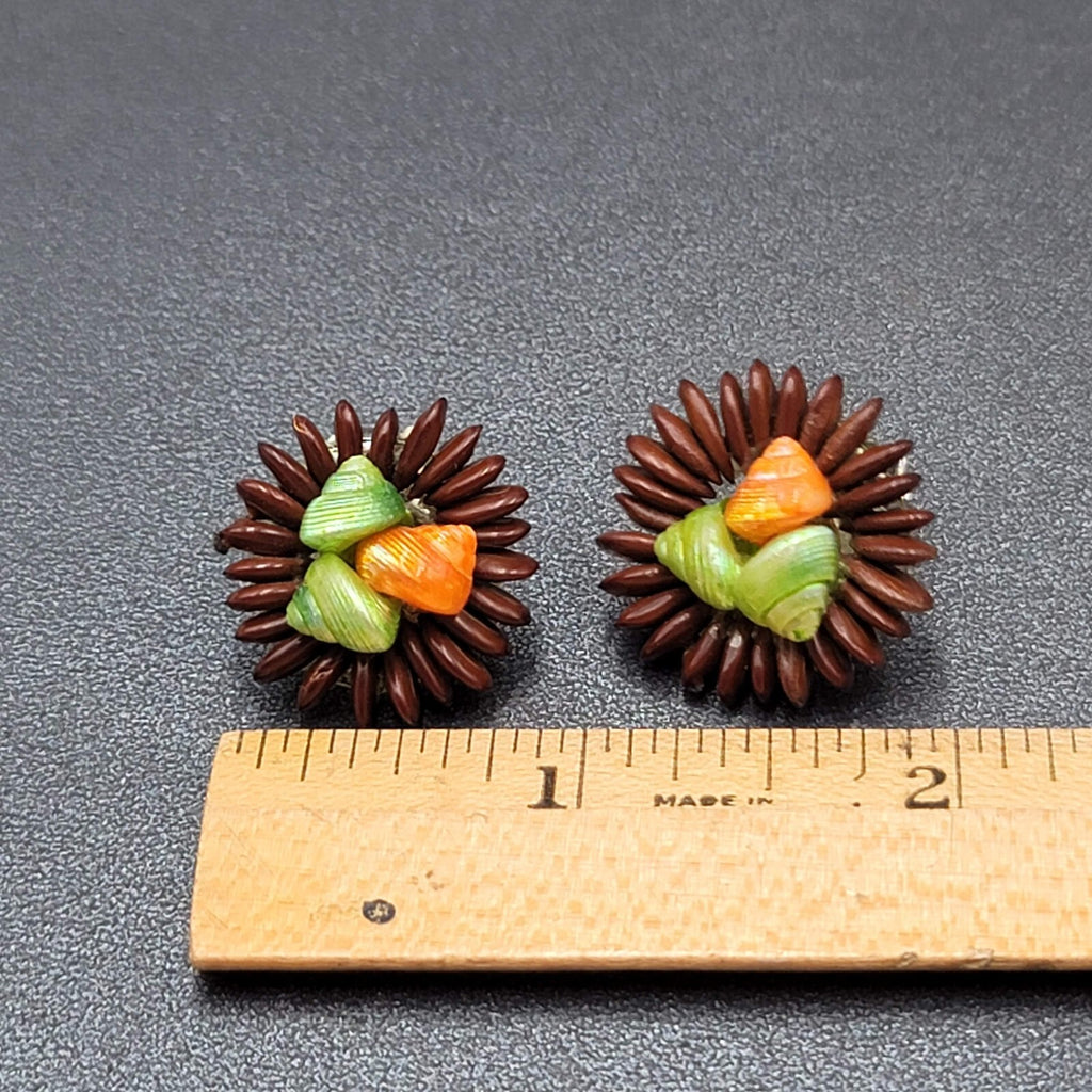 Vintage Clip on Earrings Apple Seed Seashells Button Style 1"
