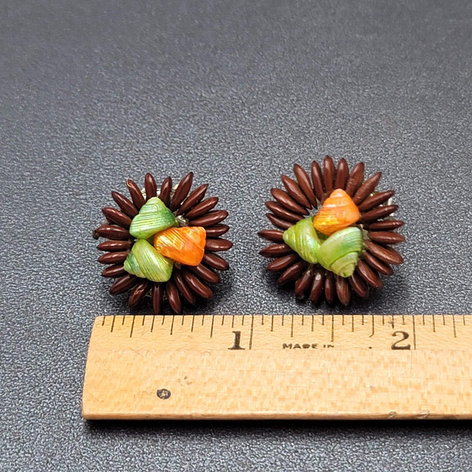 Vintage Clip on Earrings Apple Seed Seashells Button Style 1"