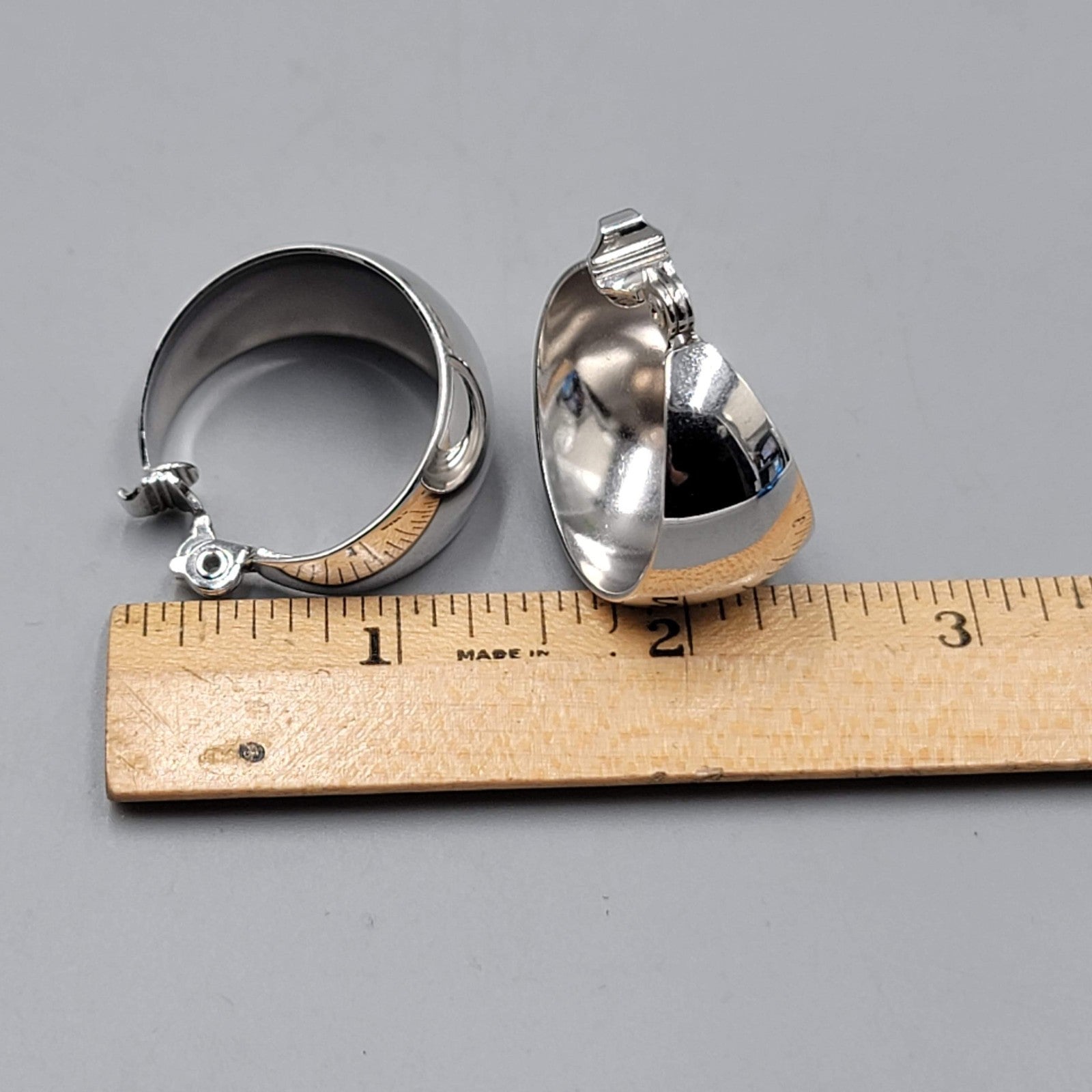 Vintage Monet Wide Hoops Clip on Earrings Silver tone 1.25 in