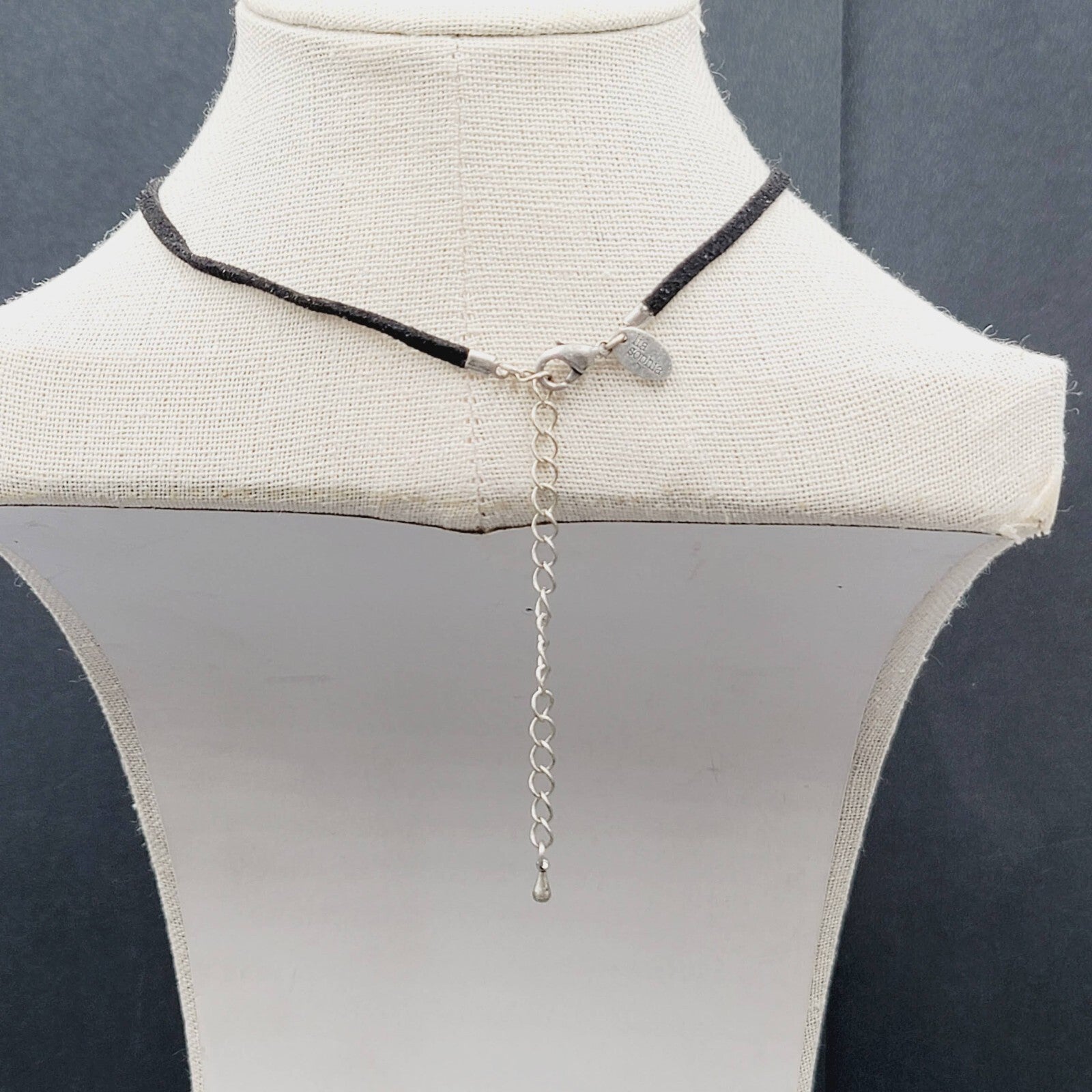 Lia Sophia Pendant Necklace Silver tone Crystal Suede Leather Cord 16"-19"
