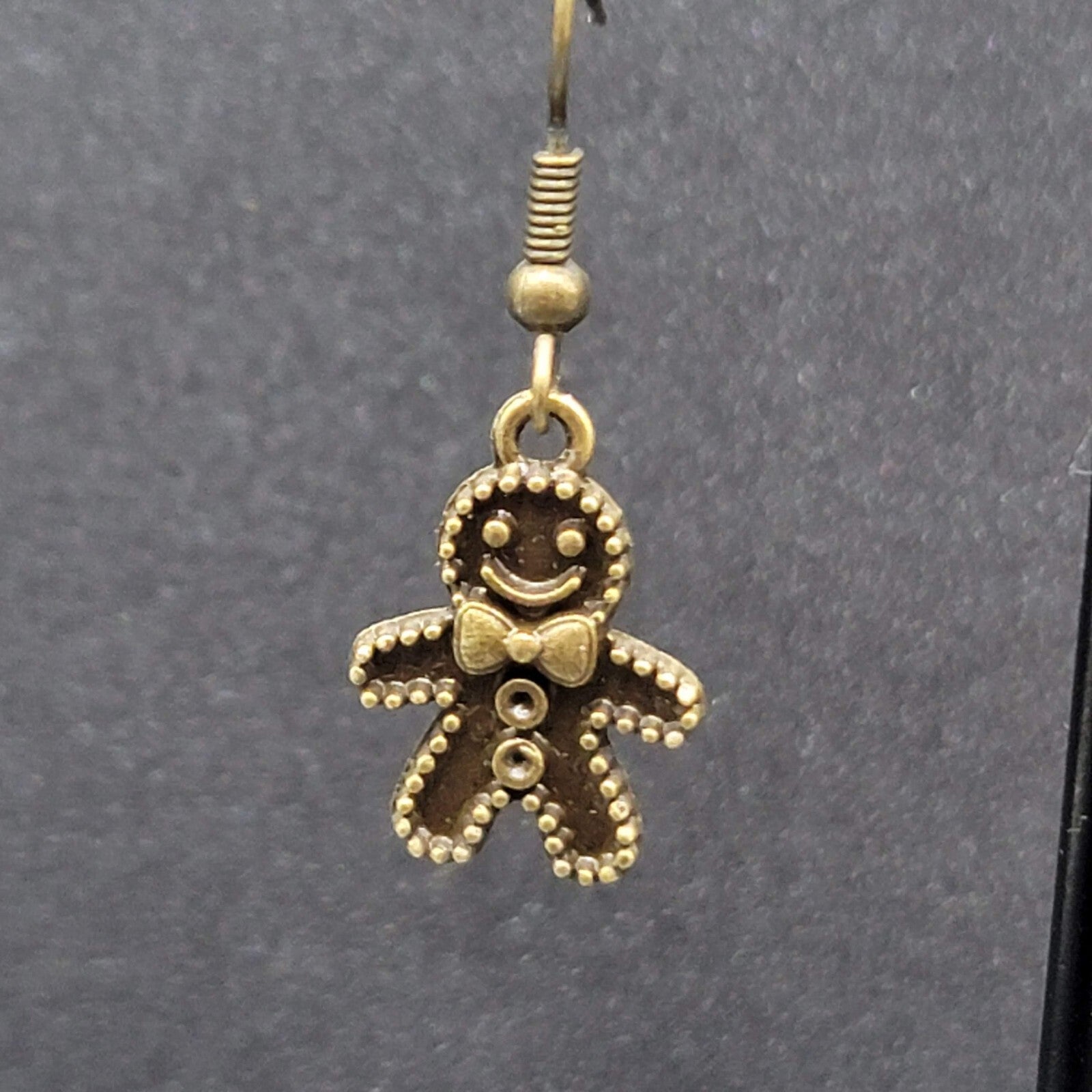 New Gingerbread Man Pierced Earrings Bronze tone Embossed Dangle 3/4" FS