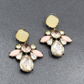 Pierced Earrings Antiqued Gold tone Multicolor Faceted Accent Acrylic 1 7/8"