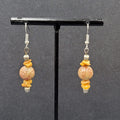 Pierced Earrings Silver tone Jasper Stone Beaded Dangle 1.25"