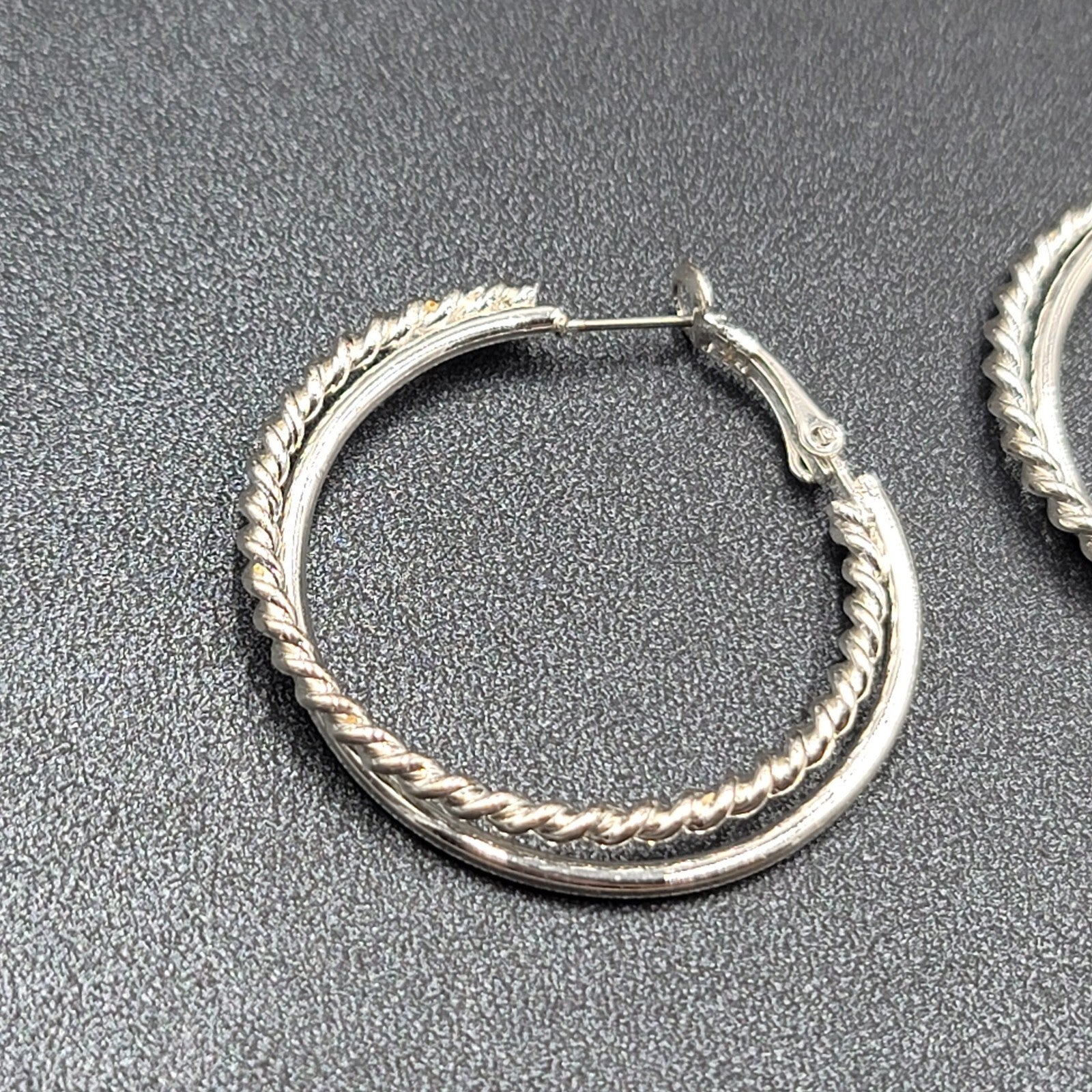 Pierced Earrings Silver tone Double Twist Hoops 1 5/8"