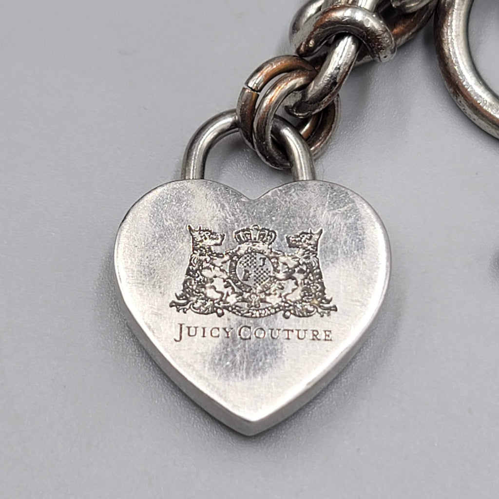 Juicy Couture Charm Bracelet Silver Tone Heart Lock Sneaker Glasses Cocktail 6"
