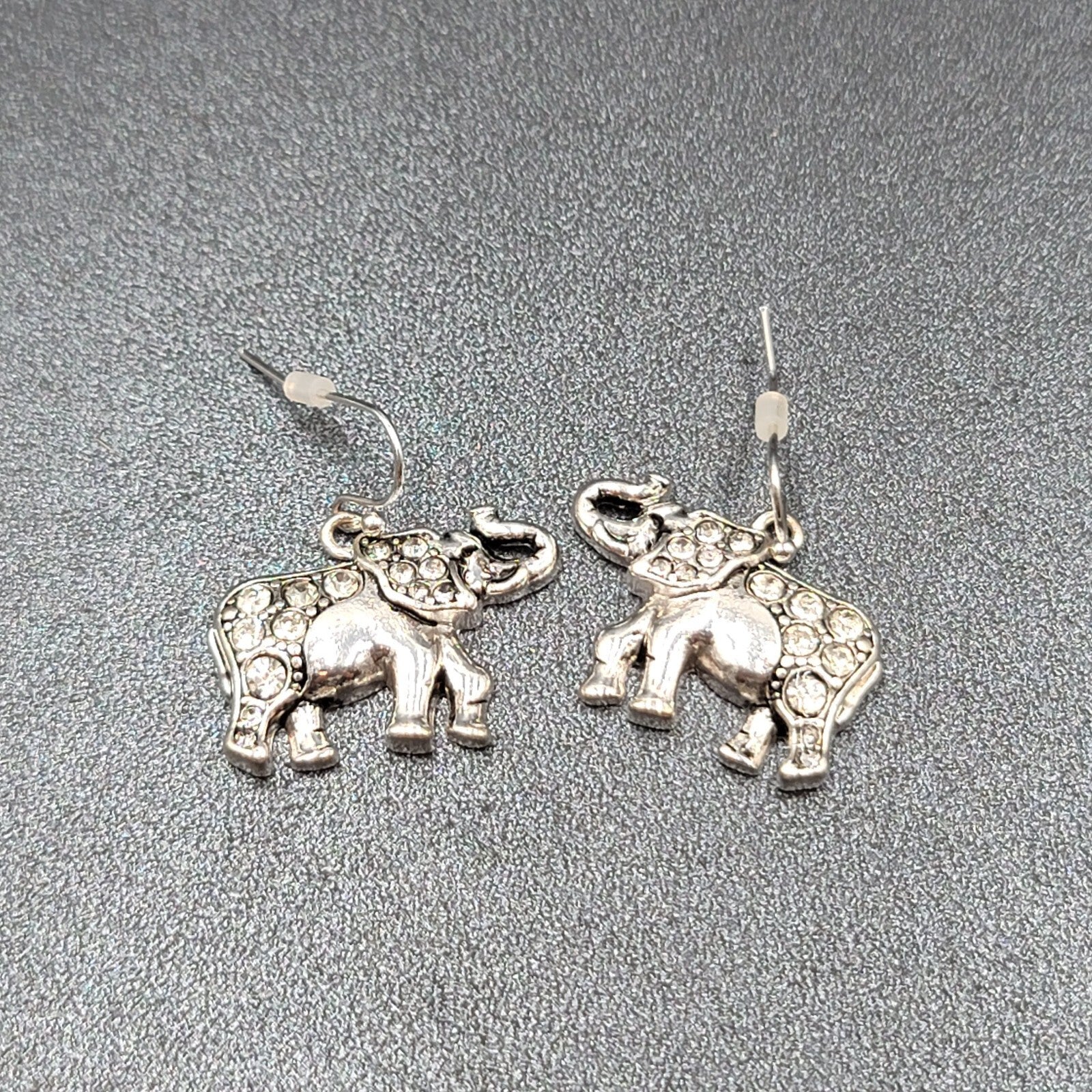 Pierced Earrings Silver tone Rhinestone Studded Dangle 3/4"