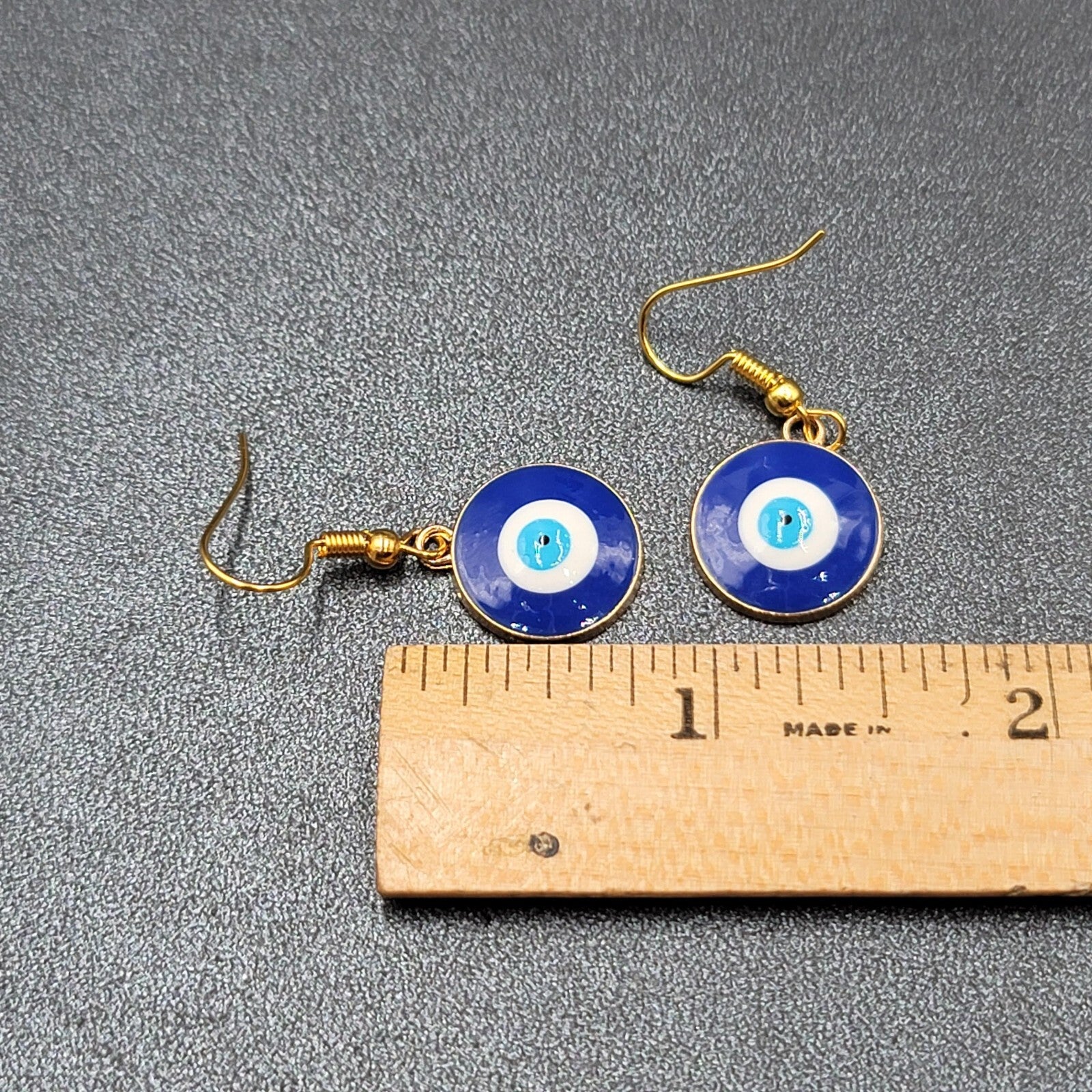 Pierced Earrings Gold tone Round Enamel Evil Eye Dangle 5/8"