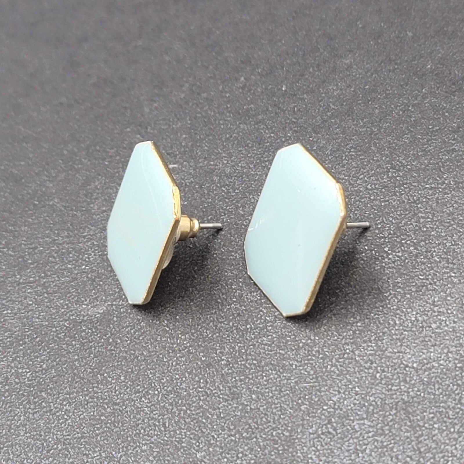 Vintage Pierced Earrings Light Babay Blue Enamel Drop 3/4"