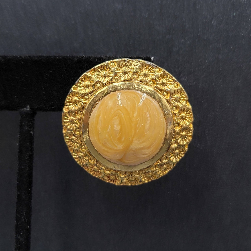 Vintage Pierced Earrings Gold Plated Large Round Enamel 1.25"