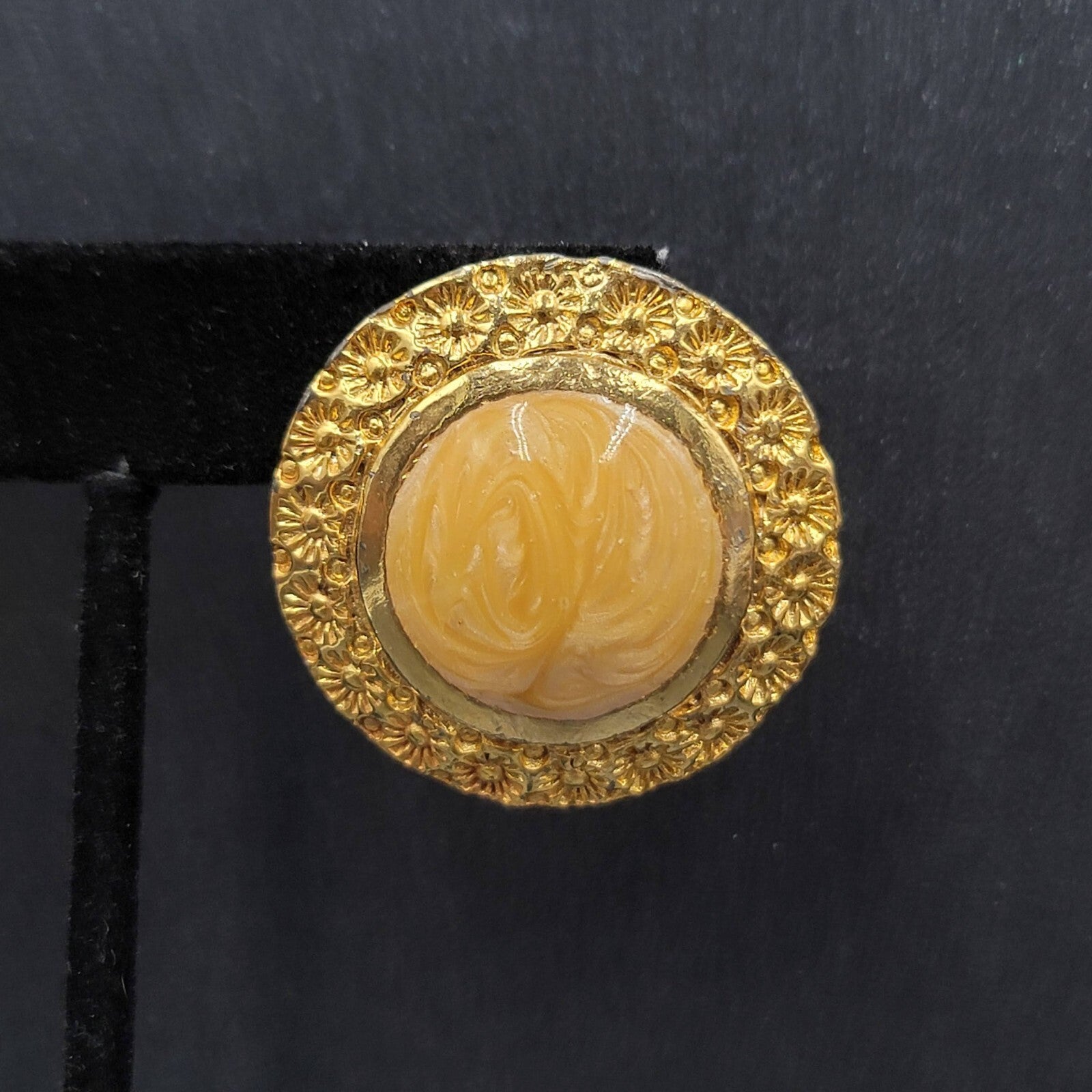 Vintage Pierced Earrings Gold Plated Large Round Enamel 1.25"