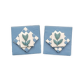 Vintage Blue Tulip Flower Pierced Earrings Square Drop 3/4"