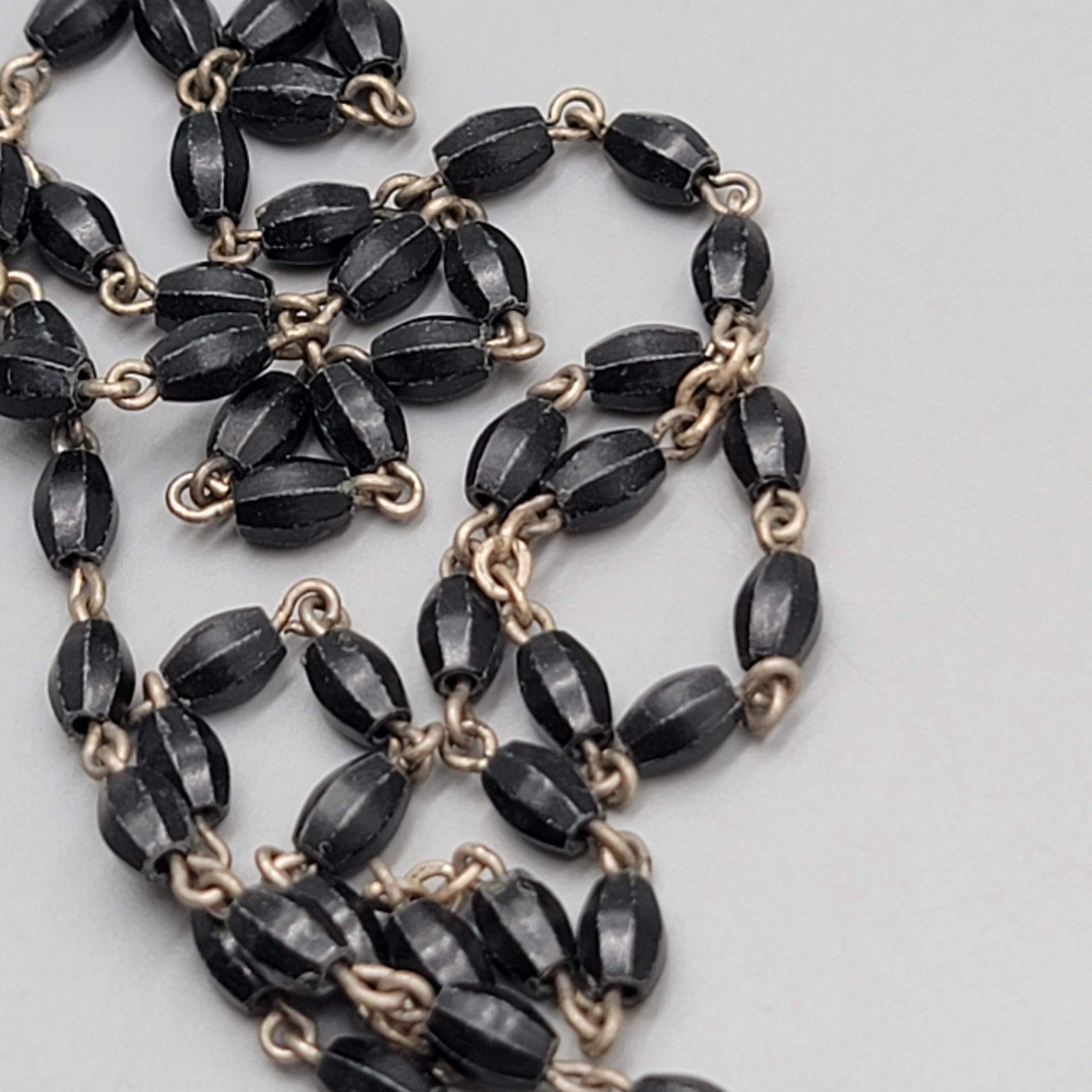 Catholic Rosary Crucifix Black Plastic Beads Silver tone Made in Italy