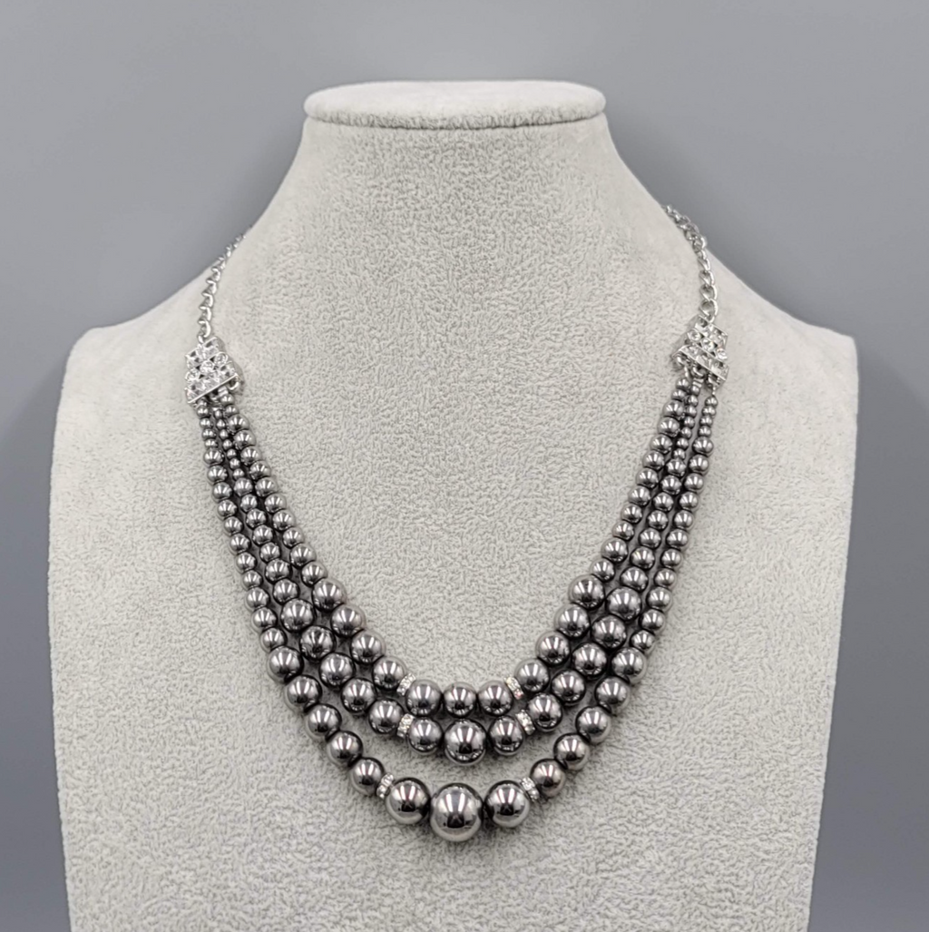 Lia Sophia Necklace Silver Plated Gunmetal Graduated Beads Just Lovely!!