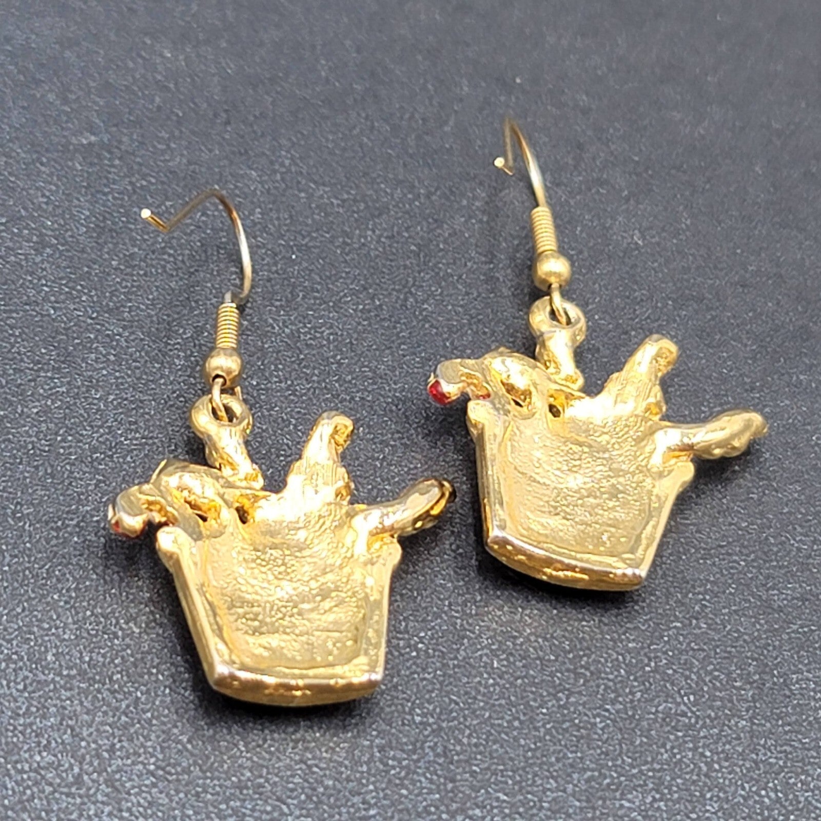 Christmas Pierced Earrings Gold Plated Presents Santa Candy Cane Dangle 1 1/8"
