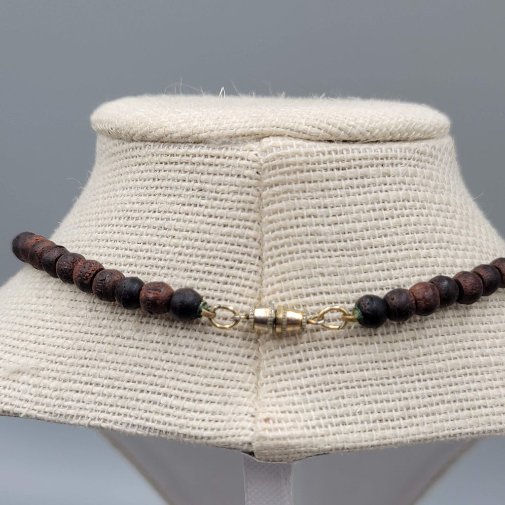 Artisan Boho Necklace Wood Bead Shell Ethnic 16"