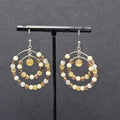 Pierced Earrings Silver tone Brown Beaded Double Hoops 1.5"
