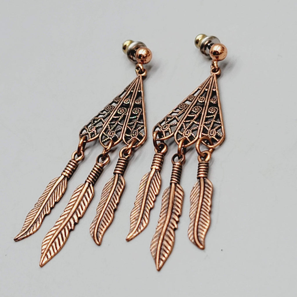 Copper tone Dangle Chandelier Pierced Earrings 2 3/8"