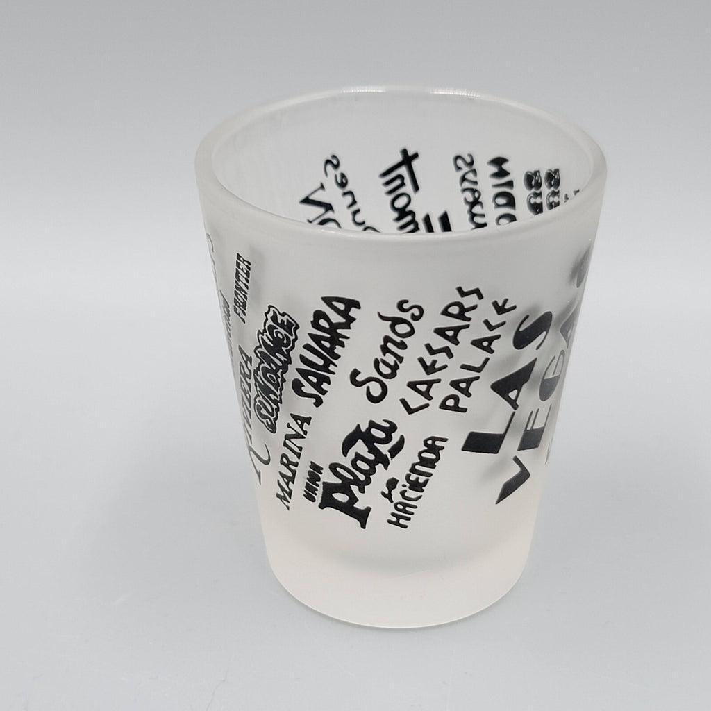 Vintage Las Vegas Casino Shot Glass Black Letters Frosted Glass Souvenir