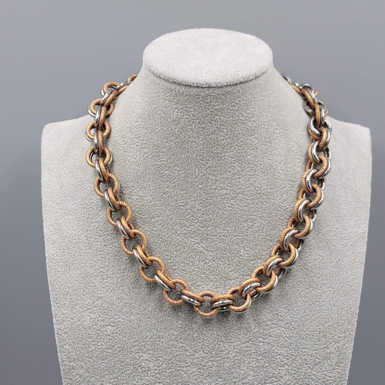 Two Toned Large Link Necklace Set Gold & Silver tones 18" & Bracelet 6.5"