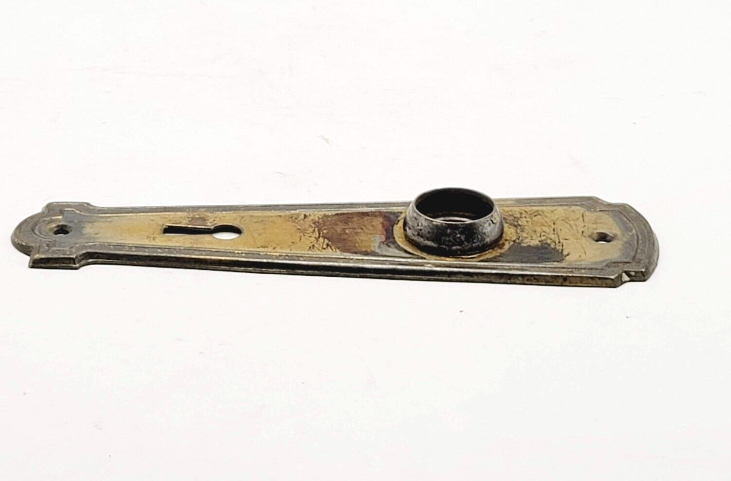 Vintage Steel Doorknob Back Plate Salvage Hardware 6.25" x 1.75" holes 2 3/8"