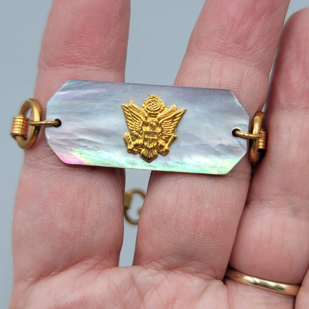 Vintage Sweetheart Bracelet Abalone Gold tone Chain 6.75"
