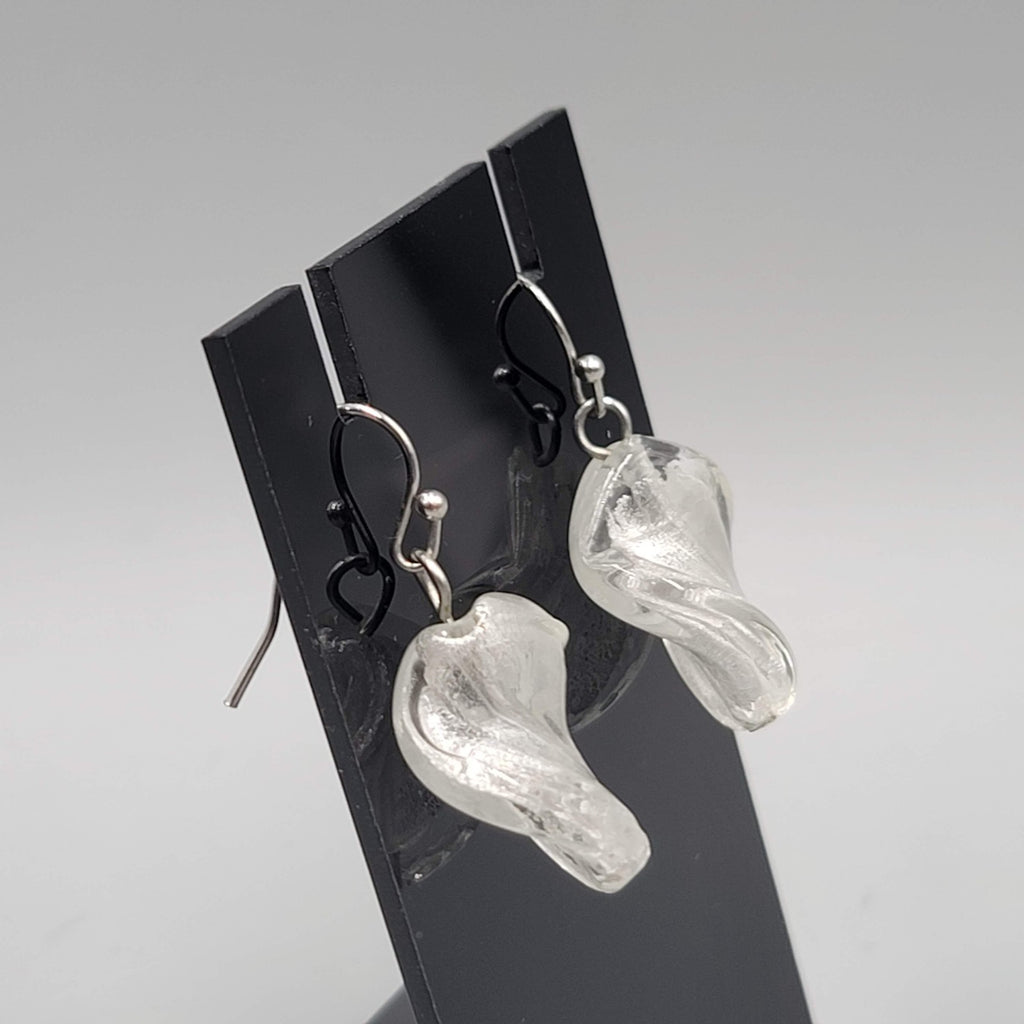 Silver Dichroic Art Glass Pierced Earrings Silver tone Dangle  1 in