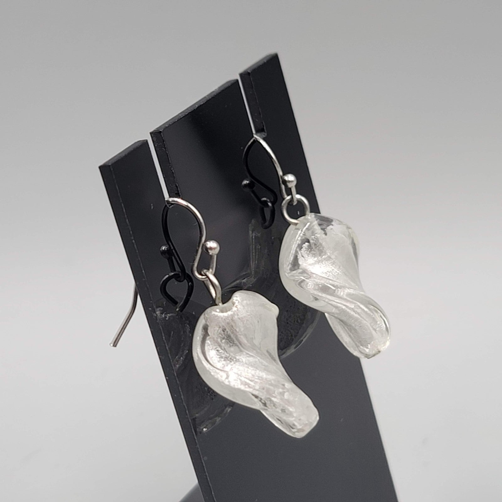 Silver Dichroic Art Glass Pierced Earrings Silver tone Dangle  1 in