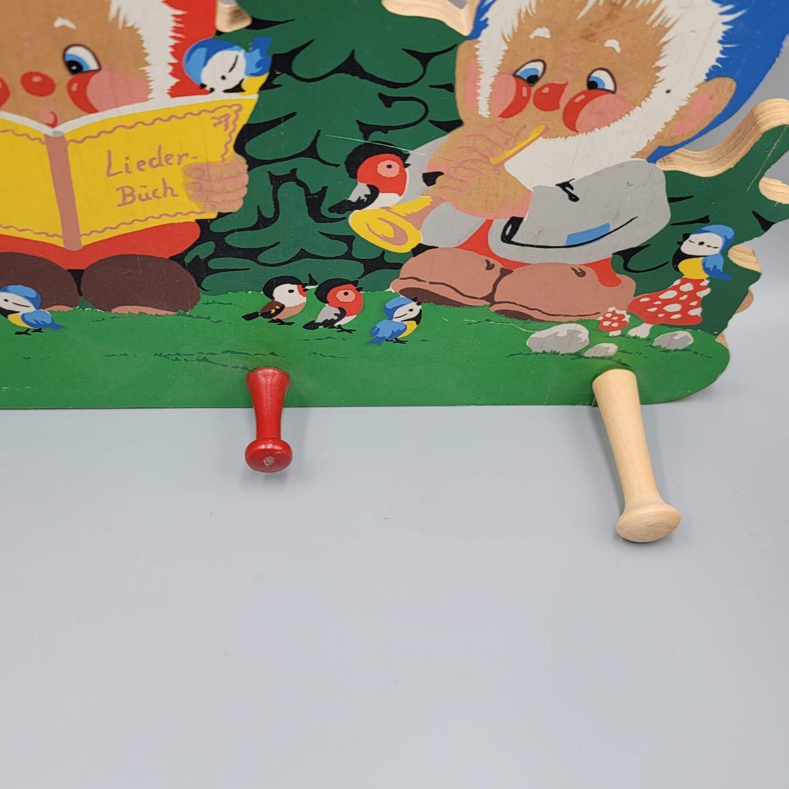Vintage Grossman Winkl Garden Gnomes Childrens Wood Coat Hat Rack Germany