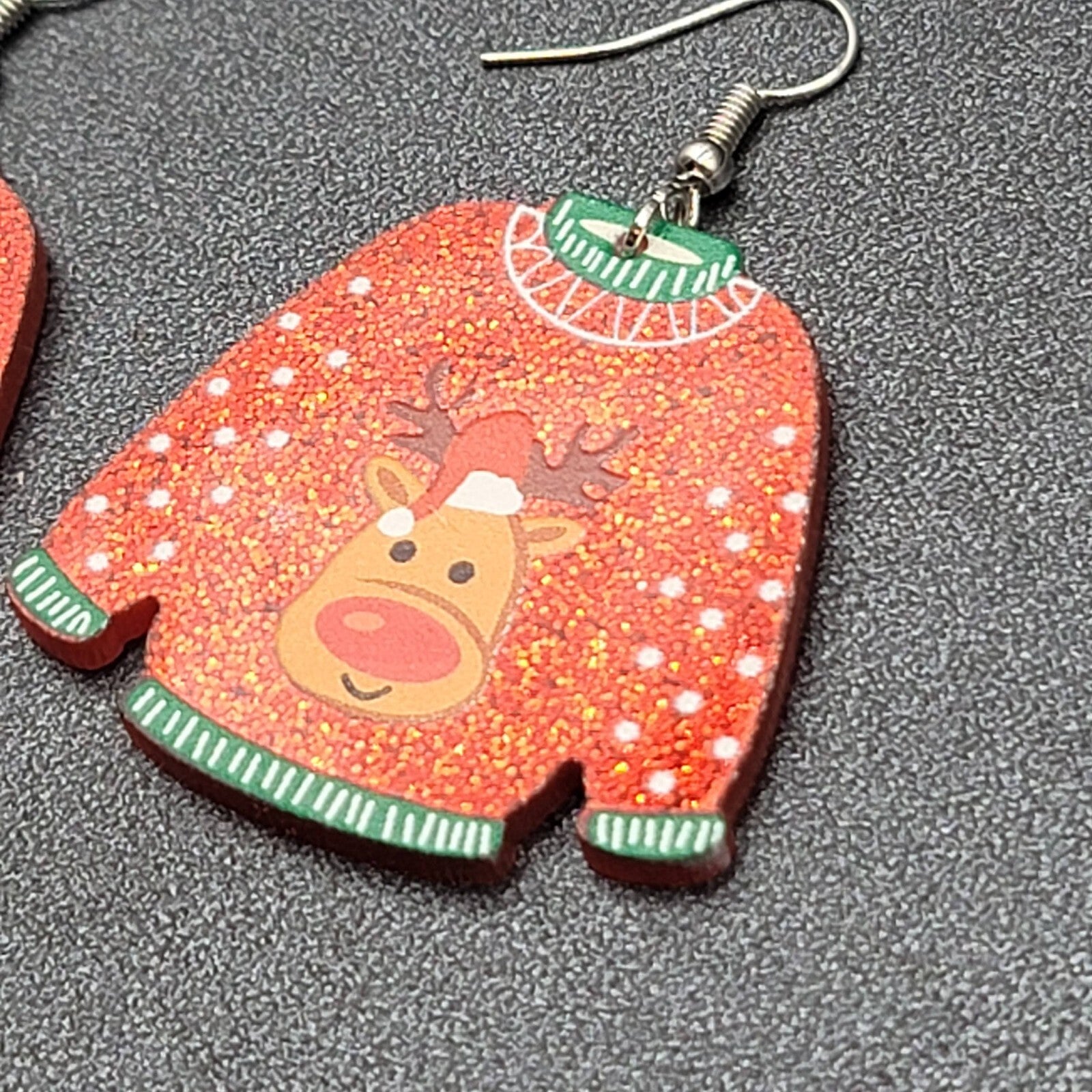 New Pierced Earrings Ugly Christmas Sweater Reindeer Dangle 1.5"