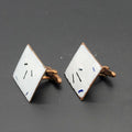 Vintage Copper Enamel Mid Century Cufflinks Modernist Abstract 1" White
