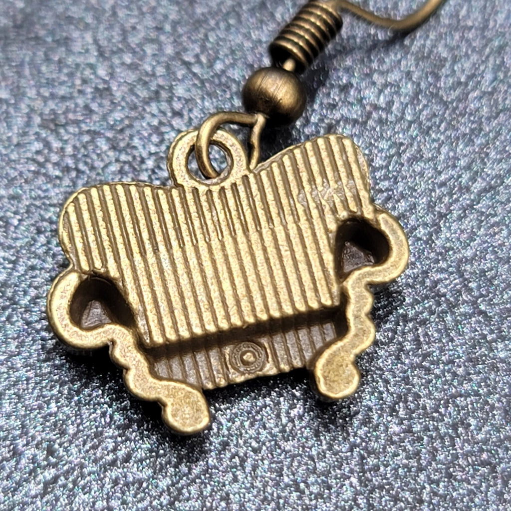 New Cozy Sofa Couch Pierced Earrings Bronze tone Tool Dangle 5/8"