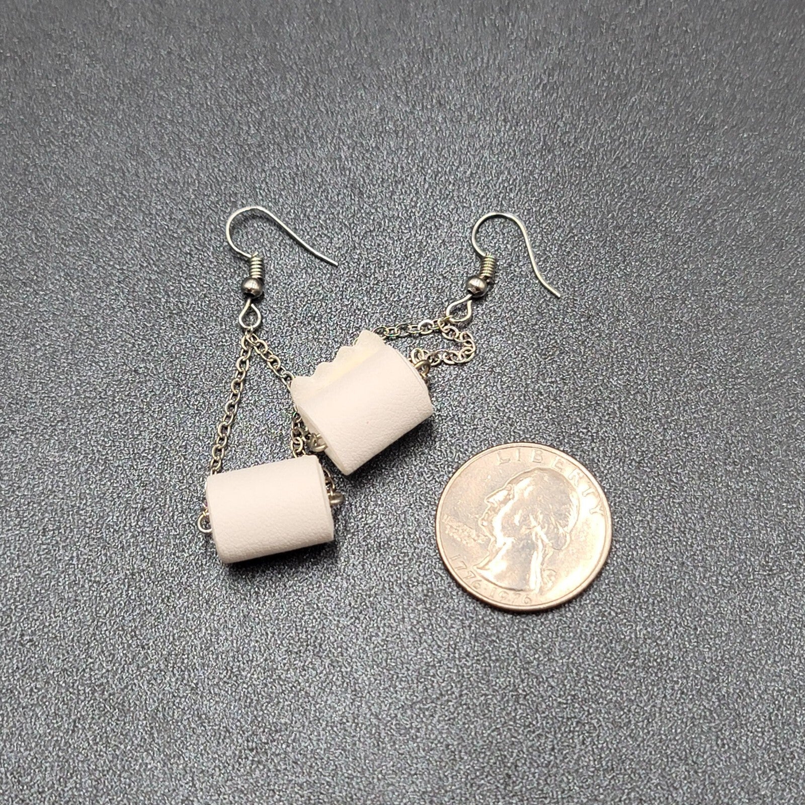 Toilet Paper Roll Pierced Earrings Silver tone Dangle Chains 1.5"