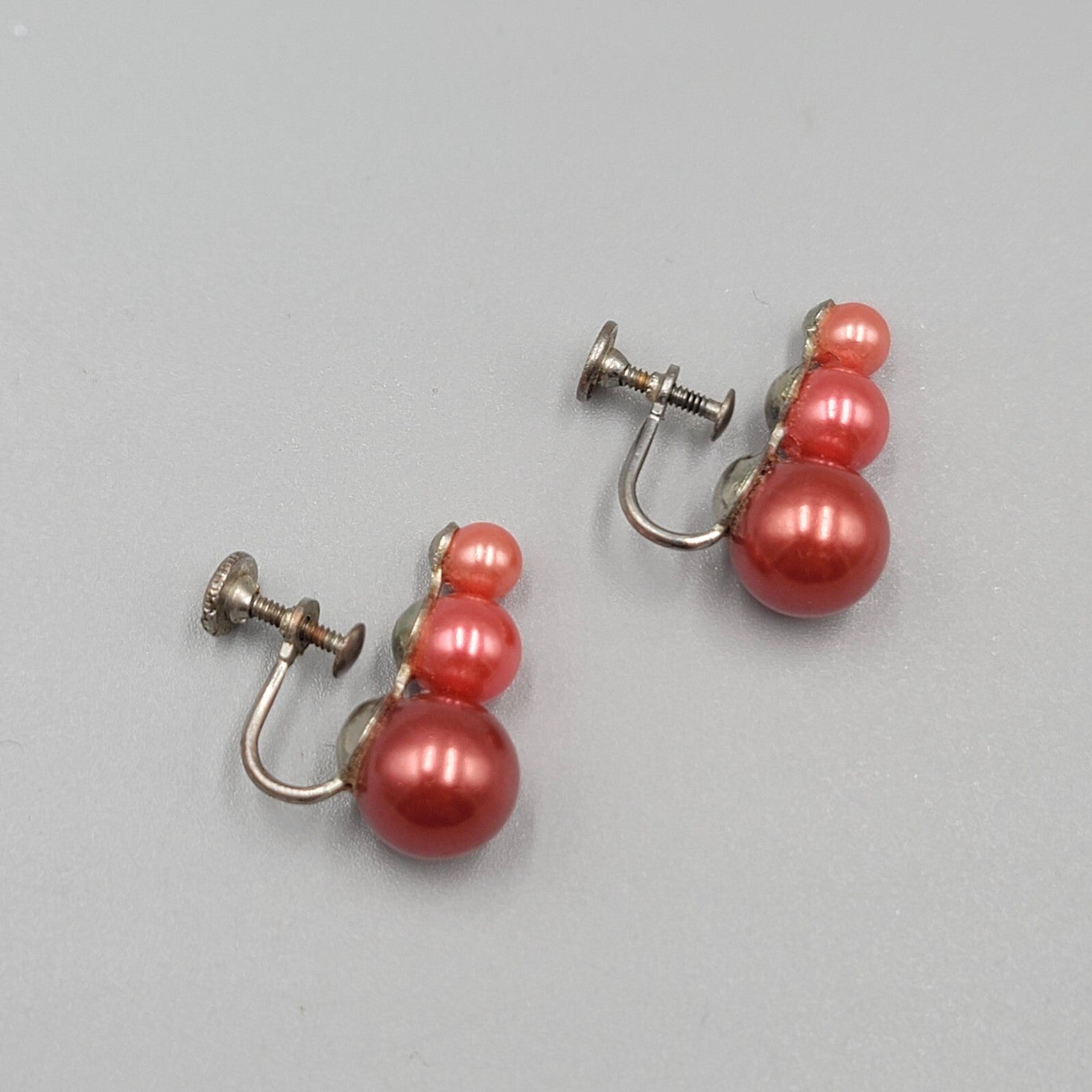 Vintage Clip on Earrings Cranberry Pink Bead Climber 7/8"