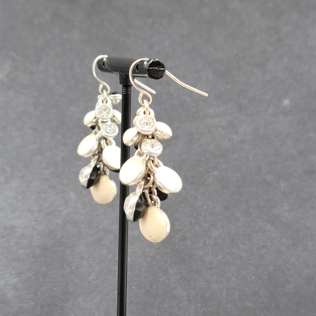 Pierced Earrings Silver tone Enamel Crystal Rhinestone Cluster Bead 1.5"