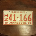 Vintage 1970 License Plate MINNESOTA HZ 41-166 12" x 6"