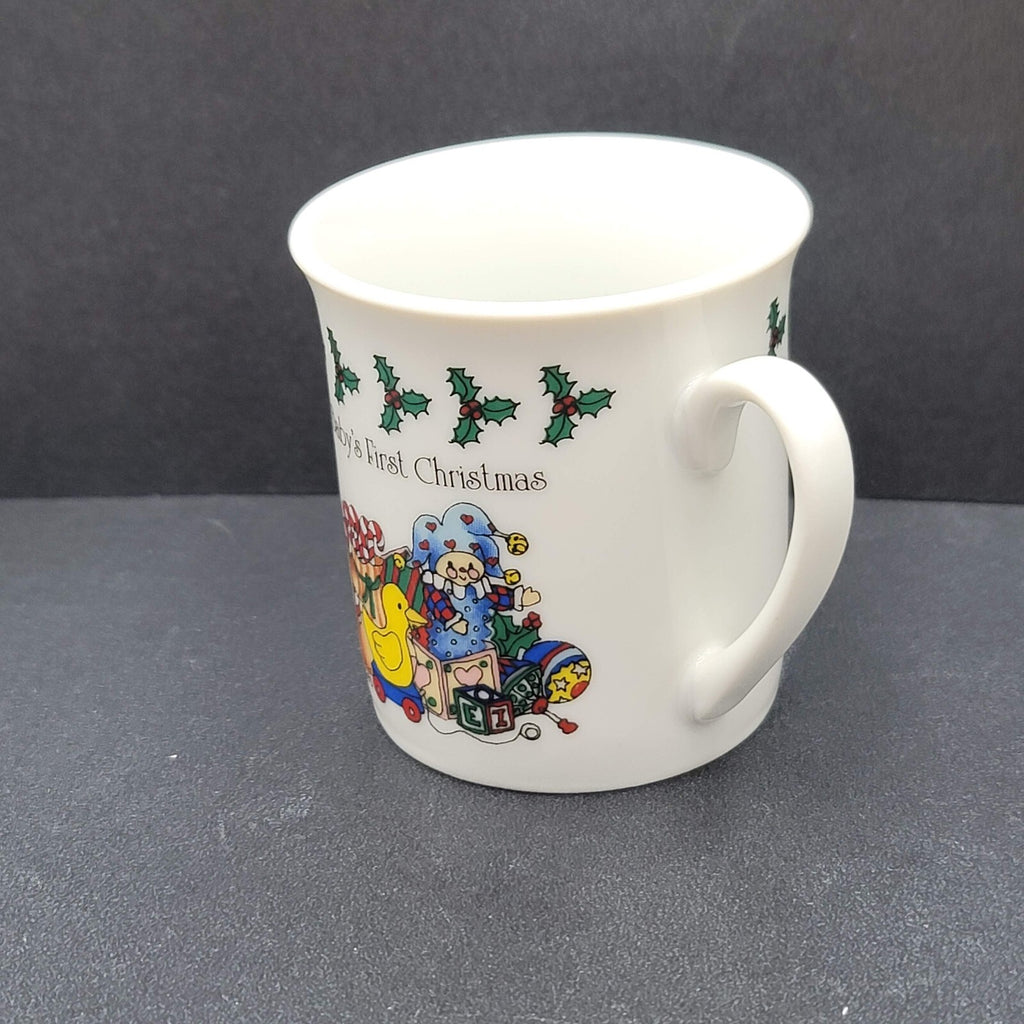 Vintage Enesco Babys First Christmas Cup Mug 1985 lucy and me Bears Holly 2.5"