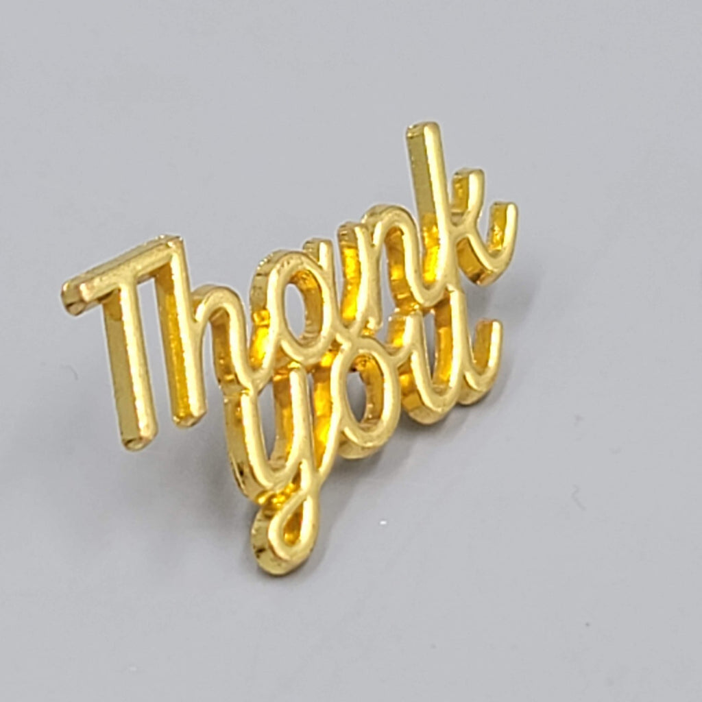 Thank You Script Hat Lapel Pin Gold tone 1 3/8" x 3/4"