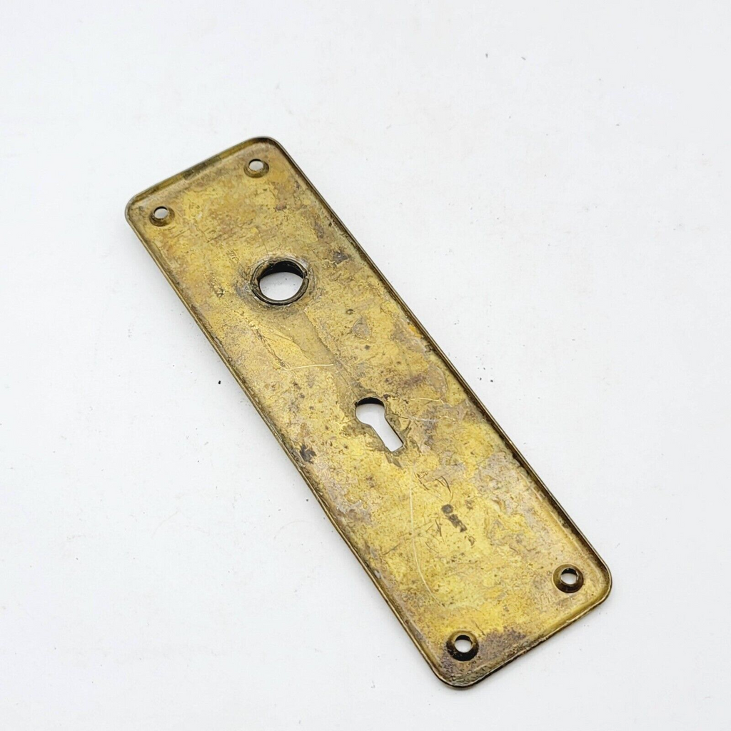 Vintage Brass Doorknob Back Plate Skeleton Keyhole Salvage Hardware 6.5"x2"