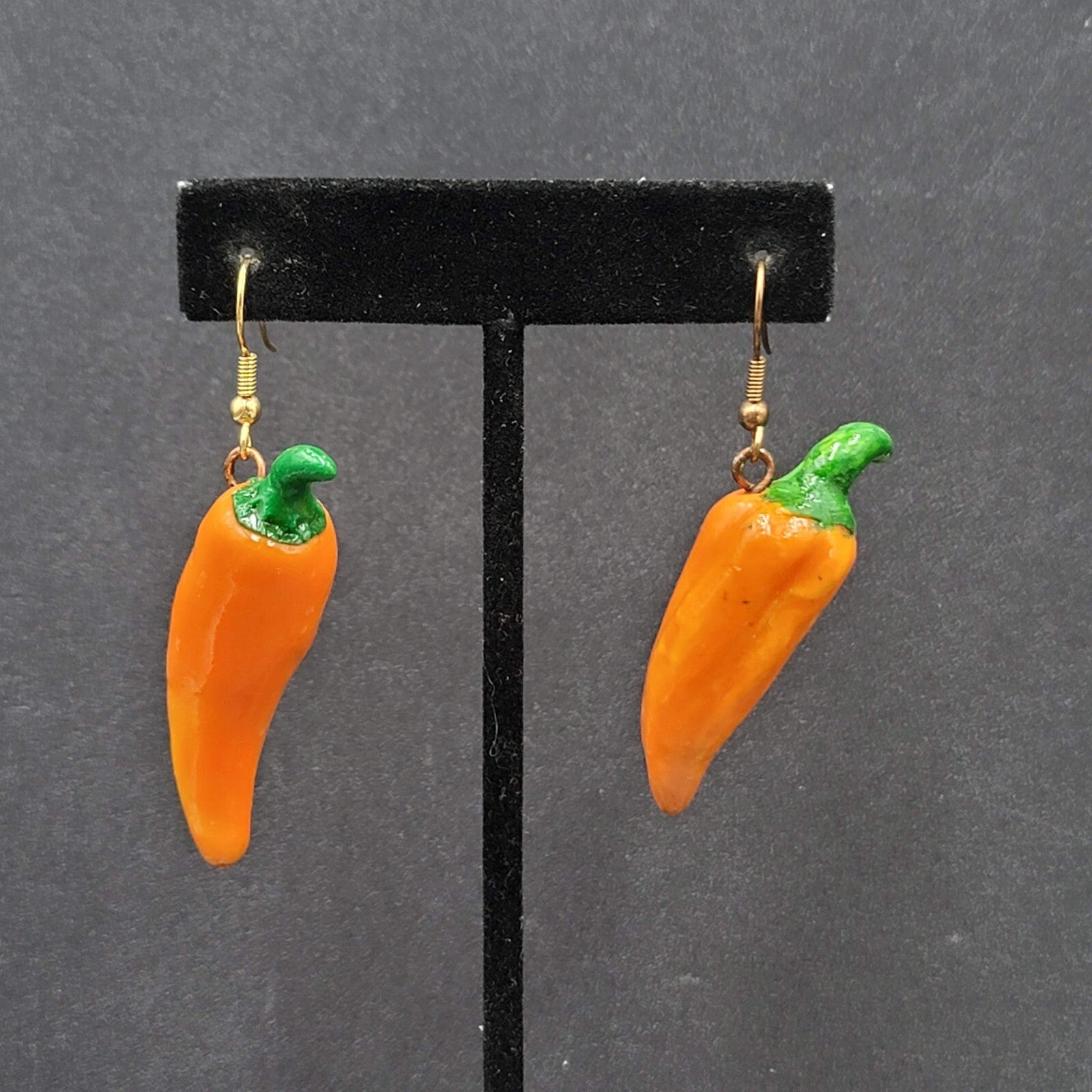 Vintage Pierced Earrings Orange Chili Pepper Dangle 2"