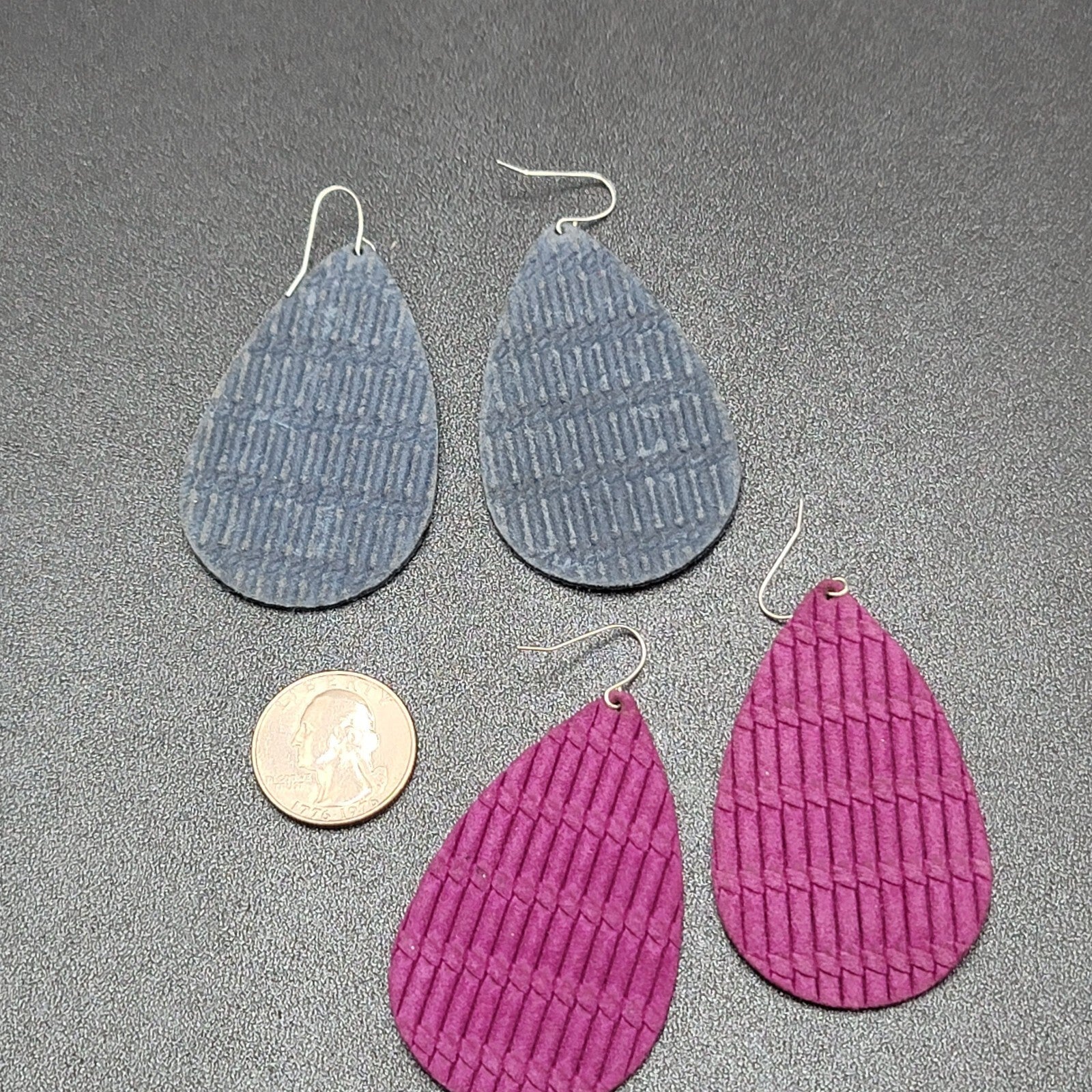 Pierced Earrings Purple Blue Teardrop Fabric Dangle 2.5"