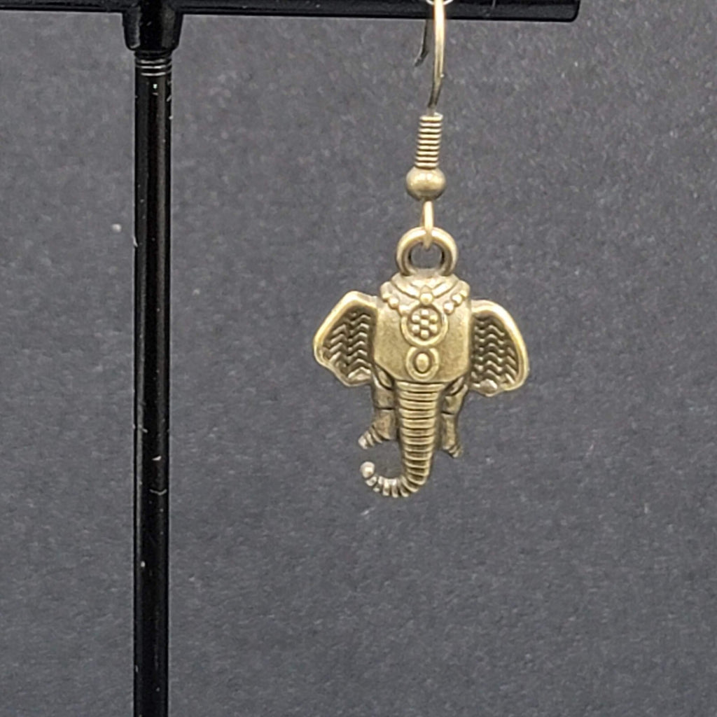 New ELEPHANT Head Pierced Earrings Bronze tone Dangle 7/8"