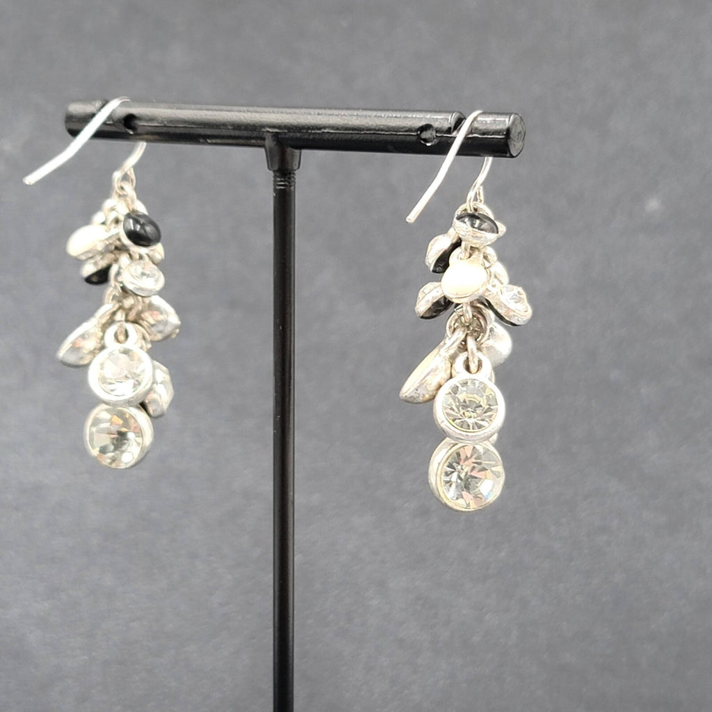 Pierced Earrings Silver tone Enamel Crystal Rhinestone Cluster Bead 1.5"