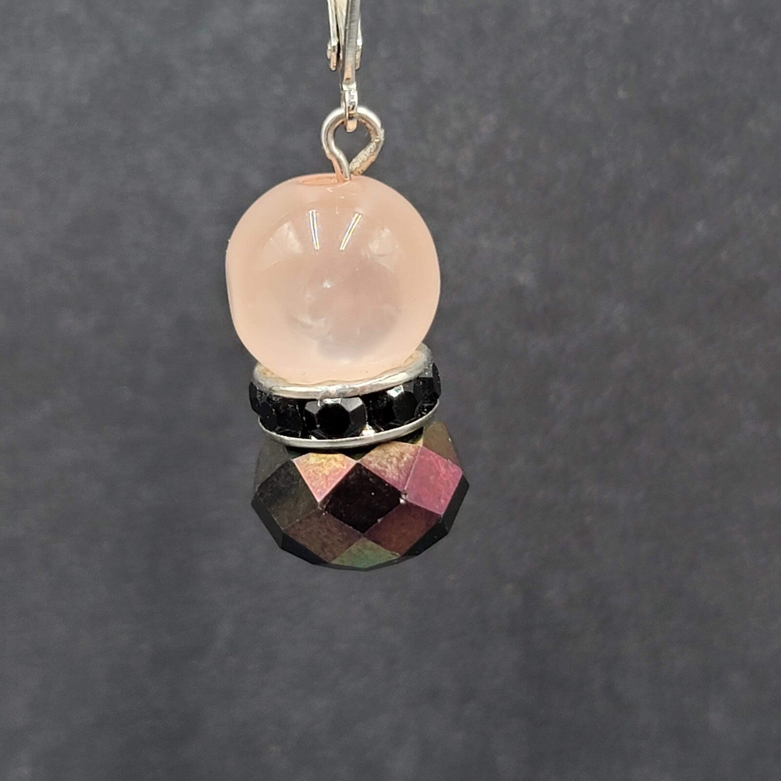 Pierced Earrings Pink Moon Glow AB Glass Bead Dangle 1"