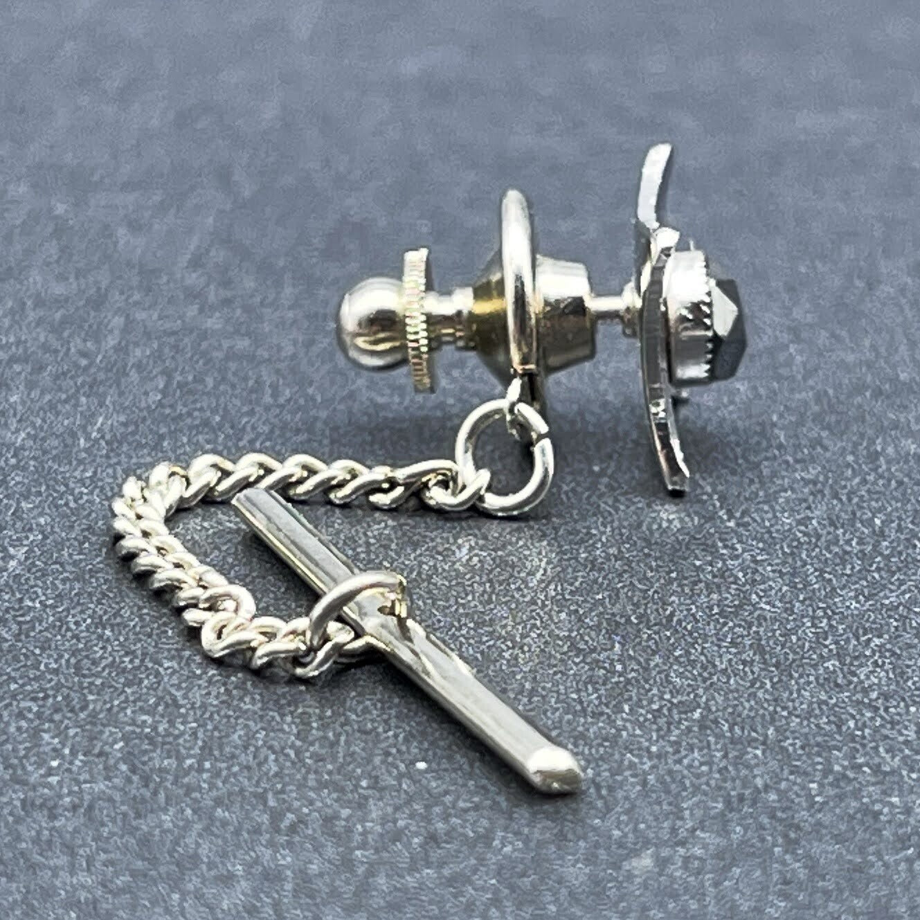Vintage Marcasite Tie Tack Tie Pin Necktie Silvertone Formal Wear Groom Gift 